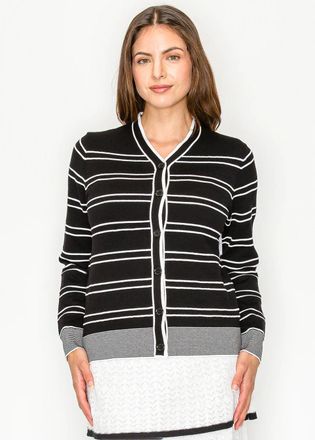YAL New York Black and White Stripe Knit Cardigan