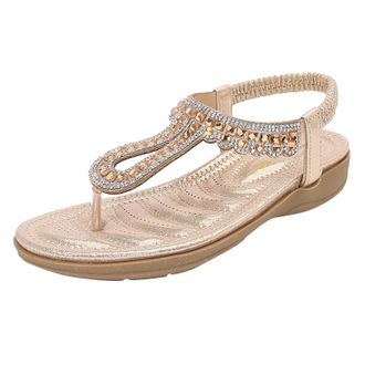 Generic Women Wedge Sandal Rhinestone Adorned Sandals Fashion Thong Sandals Arch Support Sandal Adjustable Ankle Strap Shoes Soft Casual Shoes Easy Entry Shoe