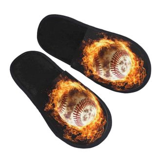 Generic Warm House Shoes Fire Baseball Sport Ball Mens Slipper Cosy Womens Slippers for Travel Indoor Family L