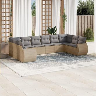 vidaXL Juego De Sof&aacute;s Jard&iacute;n Con Cojines Beige 10 Pzas Rat&aacute;n Sint&eacute;tico Vidaxl