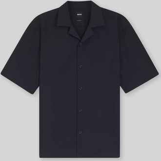 HUGO BOSS Relaxed Fit Kurzarmhemd aus Woll-Mix in Marine, Gr&ouml;&szlig;e XXL