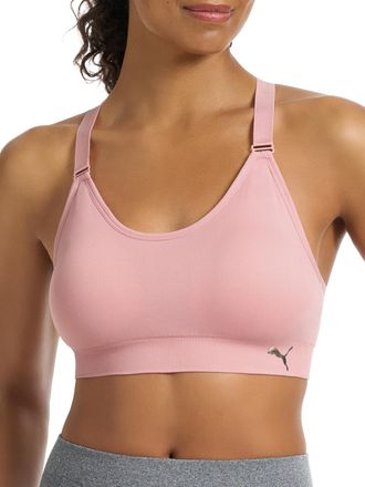 Puma Womens 2 Pack Seamless Sports Bra, Opaque, Silver Pink/Heather Grey, S