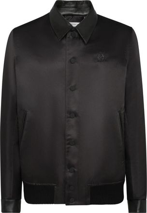 Philipp Plein Satijnen bomberjack met grafische print - Heren - Bomber jackets - Zwart - 2XL - Satijn - Jassen