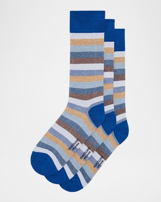 Marcoliani Mens Cotton-Linen Stripe Crew Socks