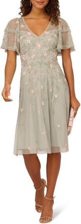 Adrianna Papell Bead Embellished Cocktail Dress in Frosted Sage at Nordstrom, Size 10