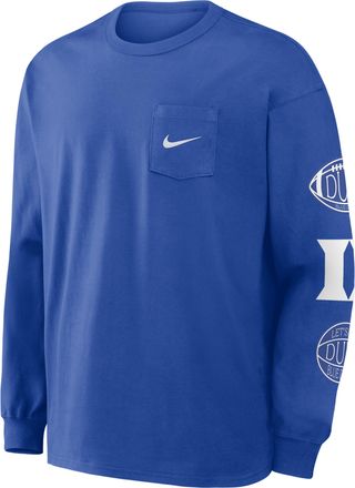 Nike Duke Academic Max90 Pocket Nike Mens College Long-Sleeve T-Shirt in Blue | 04TA4EVDU-U1K