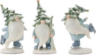 Melrose International Pine Tree Gnome with Skis and Skates (Set of 3) - Green, White