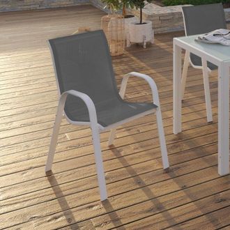 IDMarket Lote De 6 Sillas De Jard&iacute;n Apilables De Metal Y Textileno Lyma, Blanco Y Gris