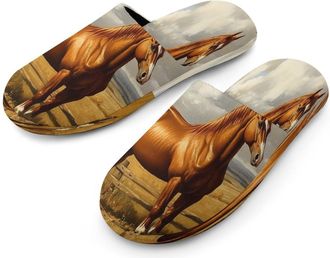 Generic Brown Horse Mens Cotton Slippers Memory Foam Comfort House Shoes Winter Indoor Slipper for Hotel Casa Spa