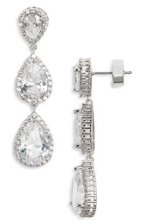 Nordstrom Cubic Zirconia Triple Drop Earrings in Clear- Silver at Nordstrom Rack