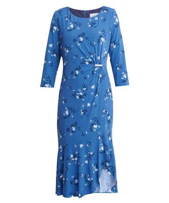 Gina Bacconi Womens Betty Jersey Dress With Gold Trim - Blue - Size 12 UK