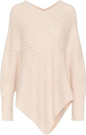 Cream Gebreide Poncho met V-Hals en Patroon - Dames - Ronde hals truien - Beige - ONE Size - Polyester - Truien & Vesten