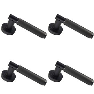 Loops 4x PAIR Knurled Grip Round Bar Handle on Round Rose Concealed Fix Matt Black