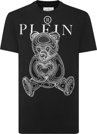 Philipp Plein T-shirt Ronde Hals SS met Kristallen Teddybeer - Heren - T-shirts - Zwart - 4XL - Katoen - Tops