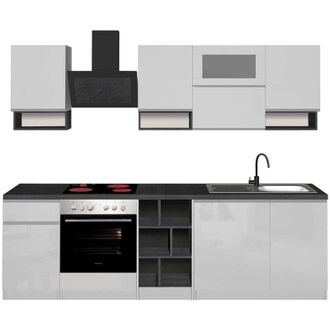 Dmora Dmora - Cucina completa Attiko, Set con dispensa, Mobile per cucinotto, Kit blocco lineare, 100% Made in Italy, 255x60h85 cm, Bianco lucido e Ardesia