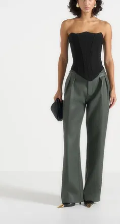 Mani&egrave;re De Voir Julie Leather Twin Pleat Trousers in Olive at Nordstrom, Size 10