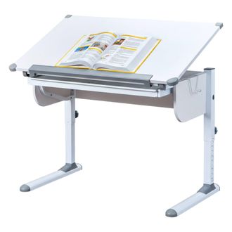 Dmora Dmora Bureau R&eacute;glable En Hauteur Avec &Eacute;tag&egrave;re Inclinable, En M&eacute;tal Blanc, 110x68x55-78 Cm