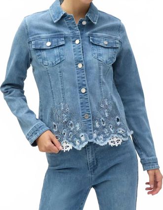 Joseph Ribkoff Denim Embroidered Jacket In Medium Blue