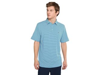 Vineyard Vines Bradley Stripe Sankaty Polo Mens Clothing Aqua Haze/Tide Blue : 2XL, Polyester/Elastane