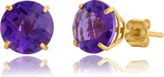 MAX + STONE 10k Yellow or White Gold 8mm Round Cut Gemstone Birthstone Stud Earrings