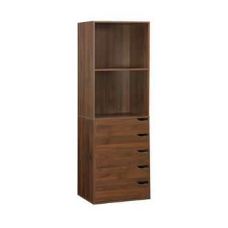 Sweeek M&oacute;dulo armario con 5 cajones y 2 estantes, madera de nogal