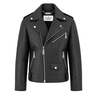 Philipp Plein Giacca Biker in Pelle con Collo in Shearling - - Jackets - Uomo - Nero - XL