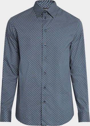 Emporio Armani Mens Stretch Poplin Geometric Sport Shirt