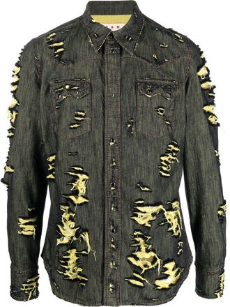 Marni distressed denim shirt - men - Cotton - 50 - Black