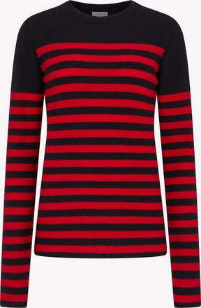 Serena Bute Merino Wool Striped Fitted Jumper - Navy Blue / Red