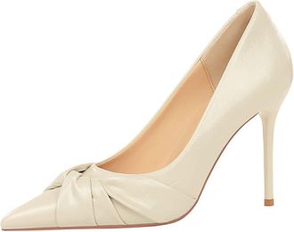 Generic Women Pointed Toe Stiletto High Heels 9.5CM Sexy Pumps Pleats Bow Wedding Evening Party-Numeric_6_Point_5 Beige