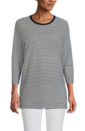 Lands End 3/4 Sleeve Cotton Supima Tunic in Midnight Sky Poetic Floral at Nordstrom, Size X-Small P