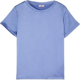 Oltre Blouse met korte mouwen van satijn - Dames - Blouses - Blauw - XS - Satijn - Overhemden