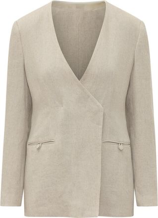 Emporio Armani Beige Solid V Neck Blazer