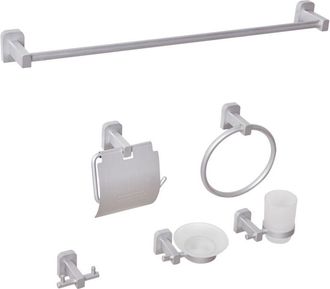 Beliani Beliani - Conjunto De 6 Accesorios De Ba&ntilde;o Estilo Elegante De Aluminio Con Vaso Y Jabonera Plateado Pocone