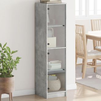 vidaXL Vidaxl - Aparador Con Puertas De Vidrio Gris Hormig&oacute;n 35x37x142 Cm