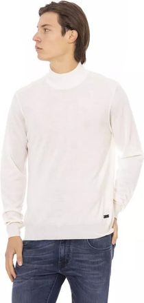 Baldinini Mens Mock Neck Sweater Long Sleeve - Ivory Textile - Size Medium
