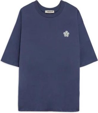 A Paper Kid Blauwe Bloemen Logo T-shirt - Heren - T-shirts - Blauw - XS - Katoen - Tops