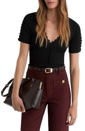Reiss Marcy Scalloped Rib Knit Top in Black at Nordstrom, Size Medium