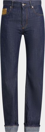 Bottega Veneta Intrecciato Suede Pocket Straight-Leg Denim Trousers