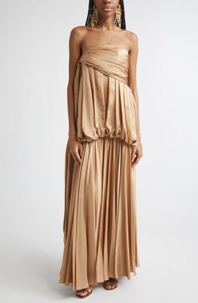 Zimmermann Kindred Spirit Alchemy Billow Strapless Silk Satin Chiffon Maxi Dress in Champagne at Nordstrom, Size 1