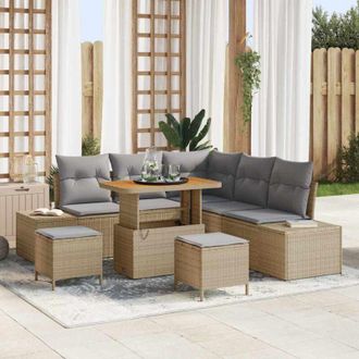vidaXL Conjunto De Sof&aacute; De Jard&iacute;n Con Coj&iacute;n 8 Pcs Beige Polirat&aacute;n Vidaxl
