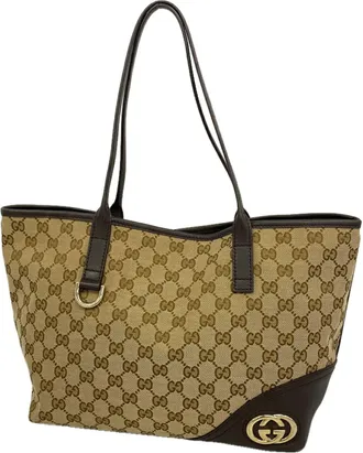 Gucci Beige Brown Canvas Tote Bag (Pre-Owned)