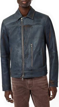 John Varvatos Otis Distressed Leather Moto Jacket in Lake Blue at Nordstrom, Size 52