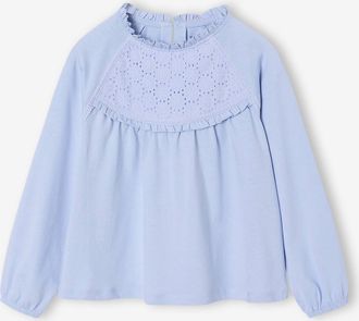 Vertbaudet M&auml;dchen Blusenshirt mit Lochstickerei hellblau
