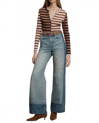 Veronica Beard Long Sleeve Dilia Top In Malt/navy/red Oak