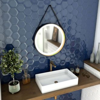 Aurlane Aurlane - Espejo De Ba&ntilde;o Redondo -di&aacute;metro 55cm - Negro Mate Con Acabado Bronce - Circle Horus Led