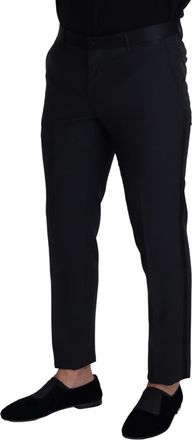 Dolce & Gabbana Black Wool Men Formal Pants Virgin Silk Polyester
