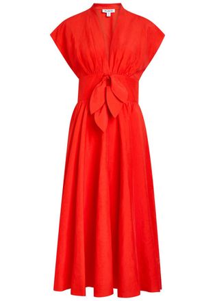 Alaia Belted Woven Midi Dress - Red - 36 (UK8 / S)