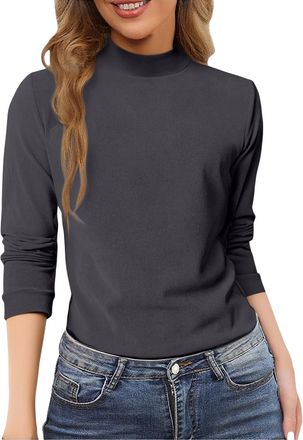 Generic Plus Size Tops for Women, Thermal Base Layer Stretchy Slim Fit Warm Undershirt, Plain Solid Colour Soft Top for Autumn and Winter Layering, Jumpers fo