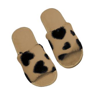 Generic Ladies Slippers Cozy Open Toe Indoor Shoes Soft Fleece Comfortable Loafers For Home Wear Heart Pattern Design Slippers For Women(Brown, 7-8)